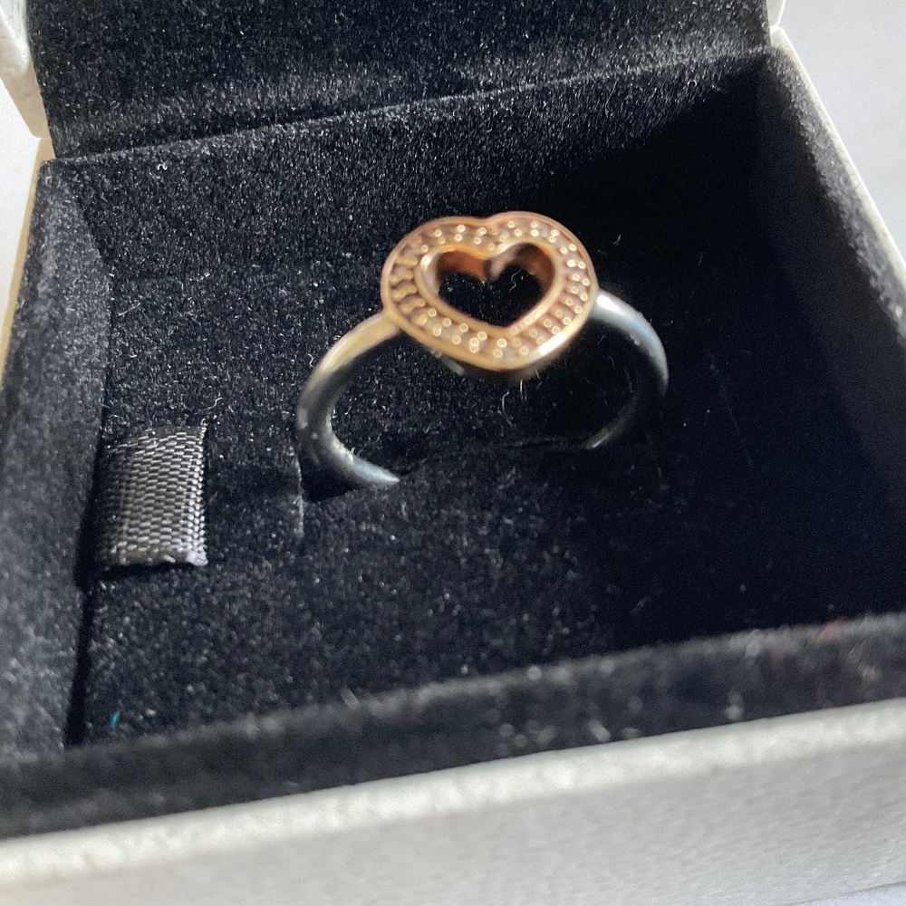 Pandora two tone heart ring, 14k heart on silver ring